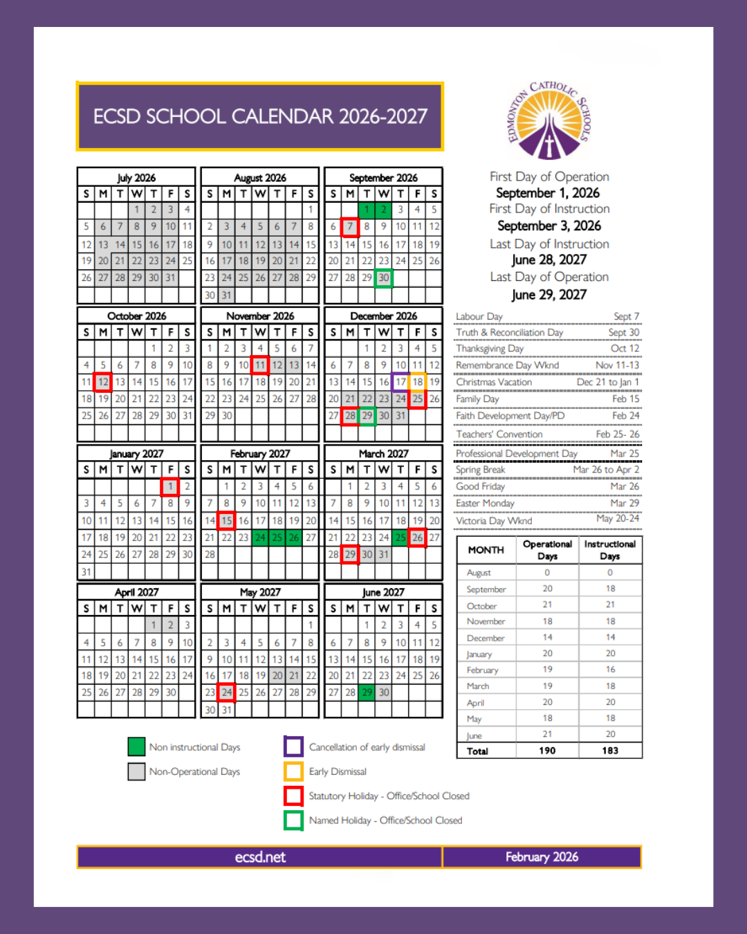 2026 2027 Calendar for Schools that follow a traditional calendar